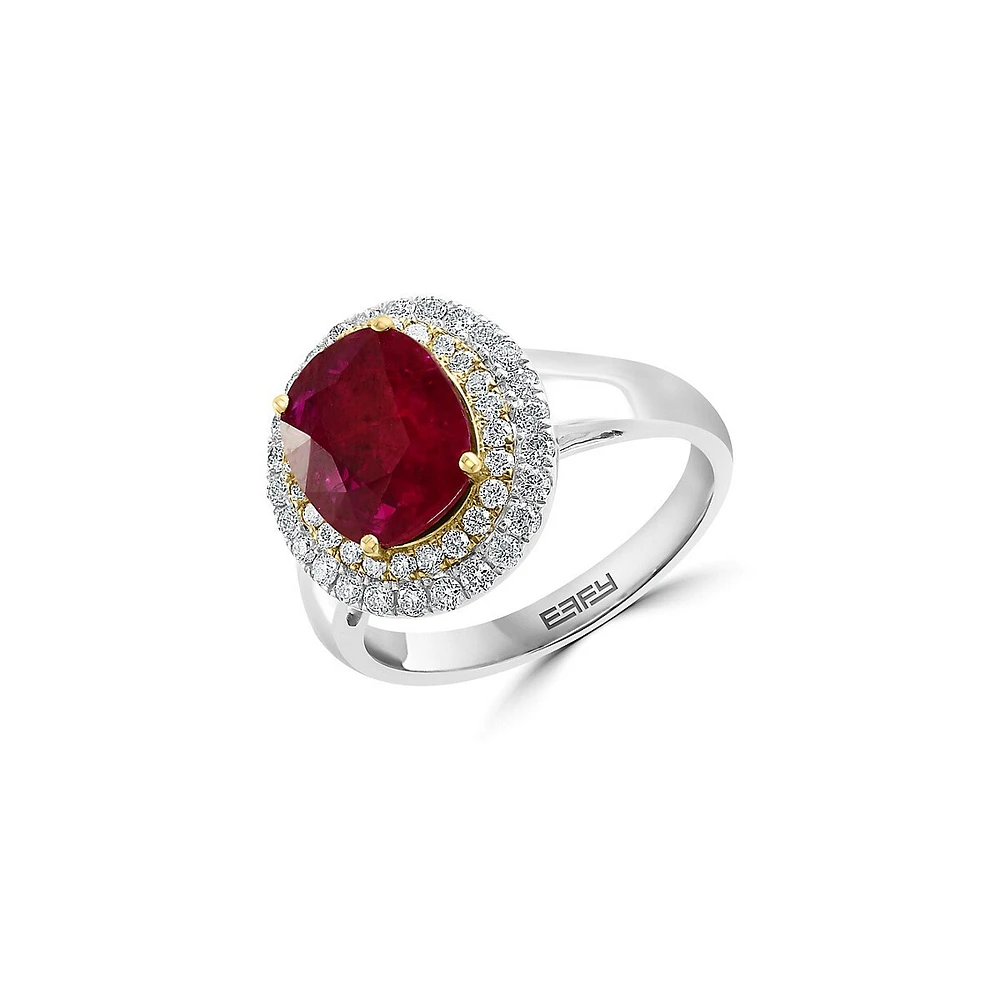 14K Two-Tone Gold. Natural Ruby & 0.47 CT. T.W. Diamond Ring