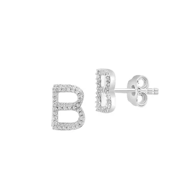 Sterling Silver & 0.18 CT. T.W. Diamond B Initial Stud Earrings