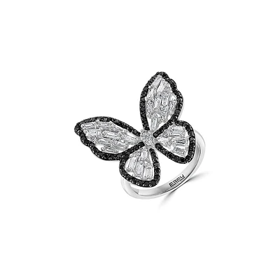 Bague papillon en or blanc 14 carats, 1,59 ct. TW, avec diamant et diamant noir