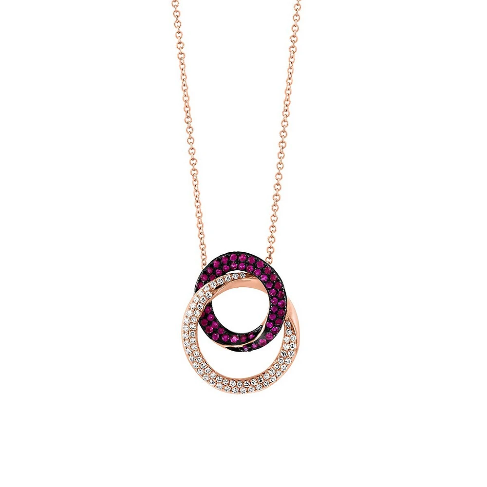 Amore 14K Rose Gold, Ruby & 0.28 CT. T.W. Diamond Interlocking Pendant Necklace