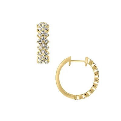 14K Yellow Gold & 1.01 CT. T.W. Diamond Hoop Earrings