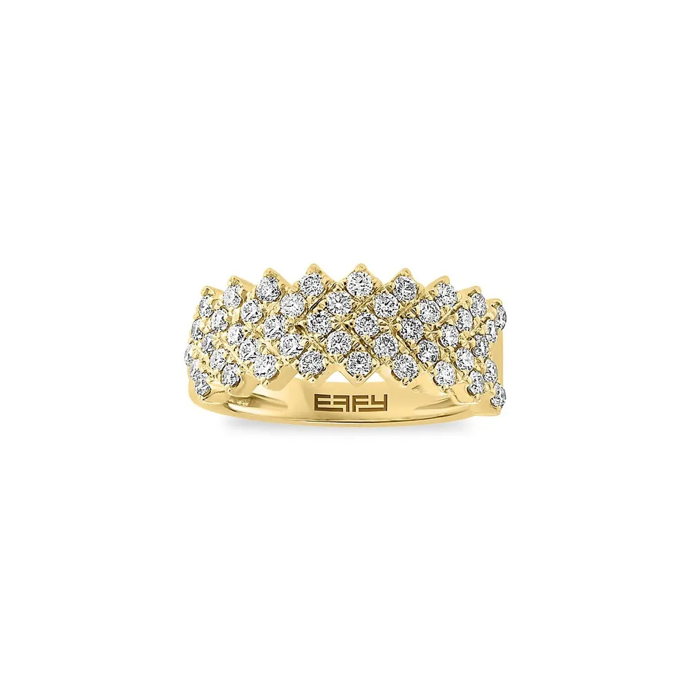 Bague en or jaune 14 ct avec diamants 0,97 ct PT