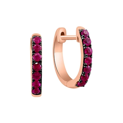 14K Rose Gold & Natural Ruby Huggie Hoop Earrings