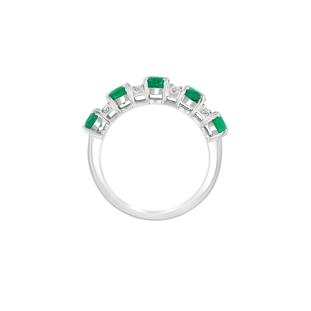 Bague en or blanc 14 carats, émeraude naturelle et diamant de 0,22 ct. TW