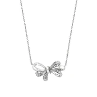 Goldtone Sterling Silver & 0.2 CT. T.W. Diamond Bow Pendant Necklace