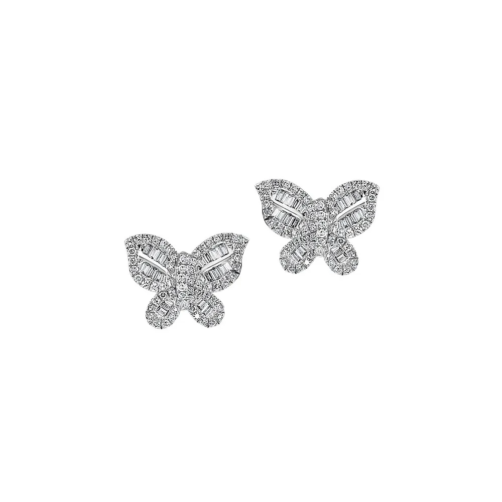 Classique 14K White Gold & 0.53 CT. T.W. Diamond Butterfly Stud Earrings