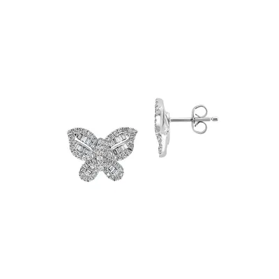 Classique 14K White Gold & 0.53 CT. T.W. Diamond Butterfly Stud Earrings