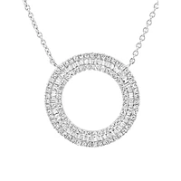 14K White Gold & 0.57 CT. T.W. Diamond Halo Pendant Necklace