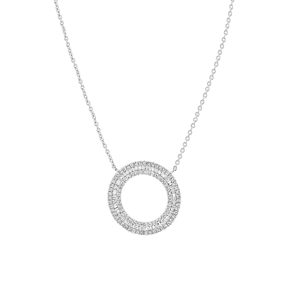 14K White Gold & 0.57 CT. T.W. Diamond Halo Pendant Necklace