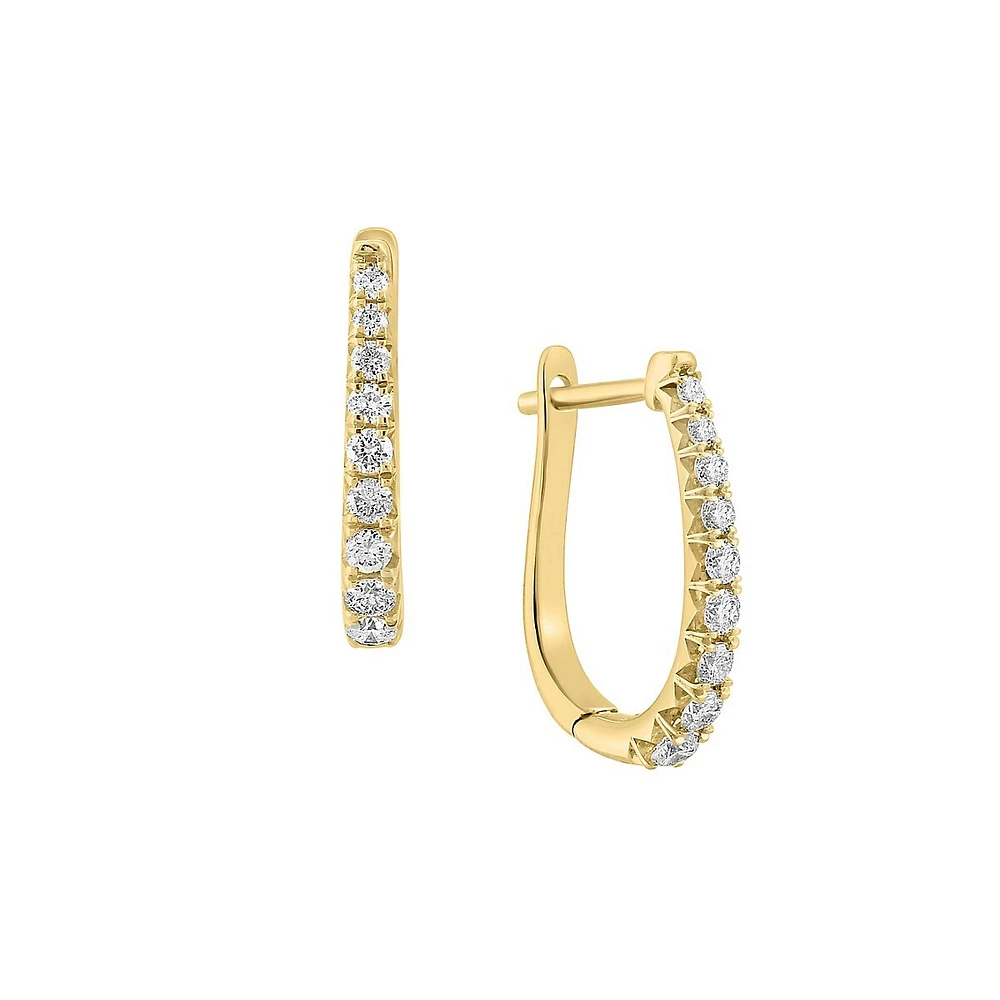 14K Yellow Gold & 0.49 CT. T.W. Diamond Horseshoe Hoop Earrings