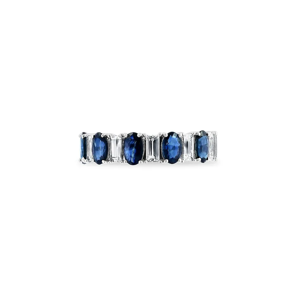 14K White Gold, Natural Sapphire & White Sapphire Ring