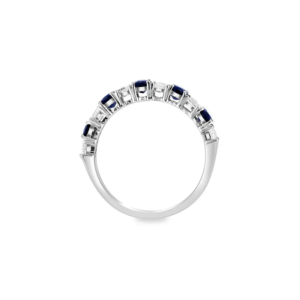 14K White Gold, Natural Sapphire & White Sapphire Ring