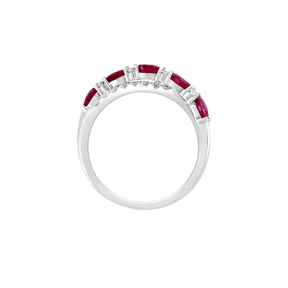 Bague en or blanc 14 carats, rubis naturel et diamant de 0,22 ct. TW