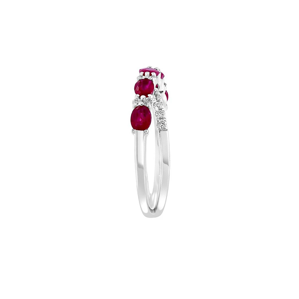 Bague en or blanc 14 carats, rubis naturel et diamant de 0,22 ct. TW