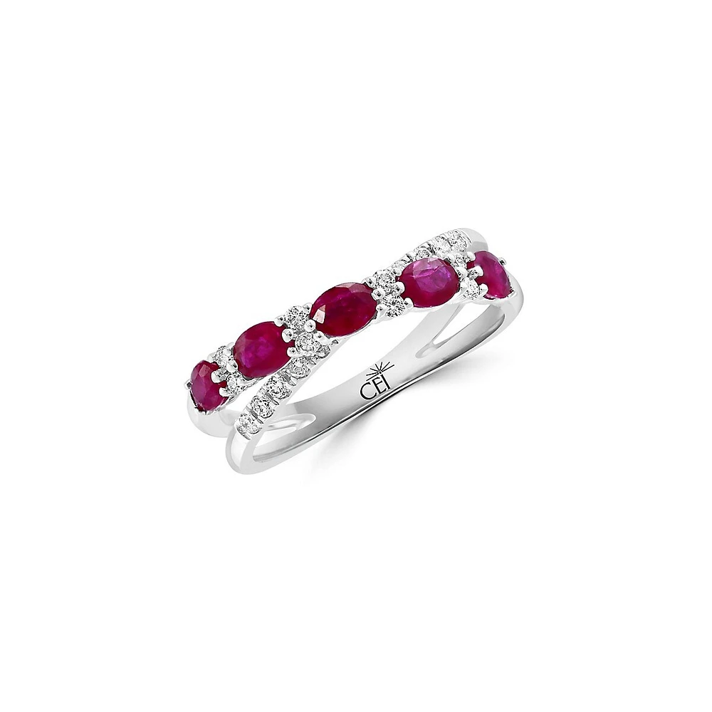 Bague en or blanc 14 carats, rubis naturel et diamant de 0,22 ct. TW