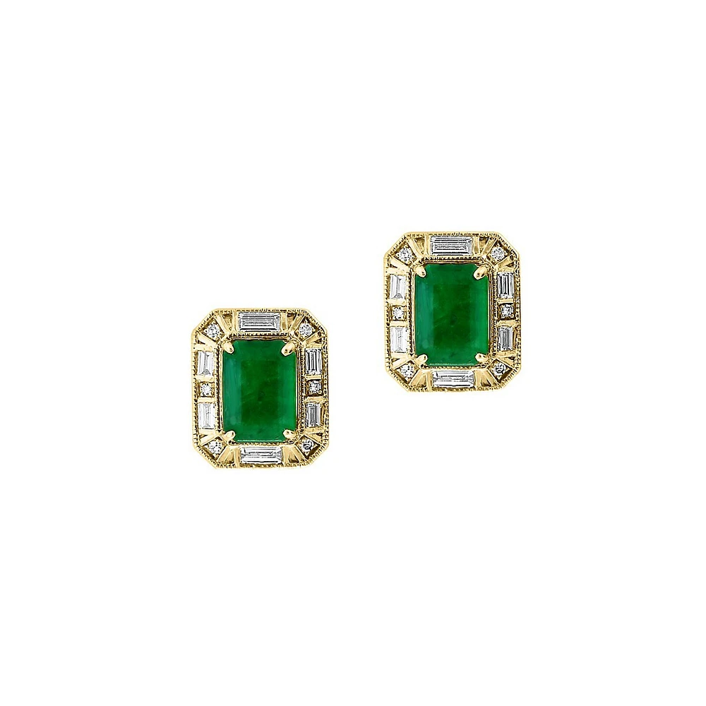 Boucles d'oreilles en or jaune 14 ct avec émeraudes et diamants 0,28 ct PT