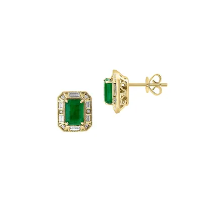 14K Yellow Gold, 0.28 CT. T.W. Diamond & Emerald Earrings