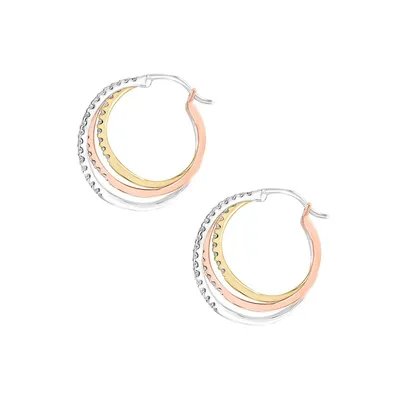 14K White, Yellow & Rose Gold & 0.42 CT. T.W. Diamond Hoop Earrings