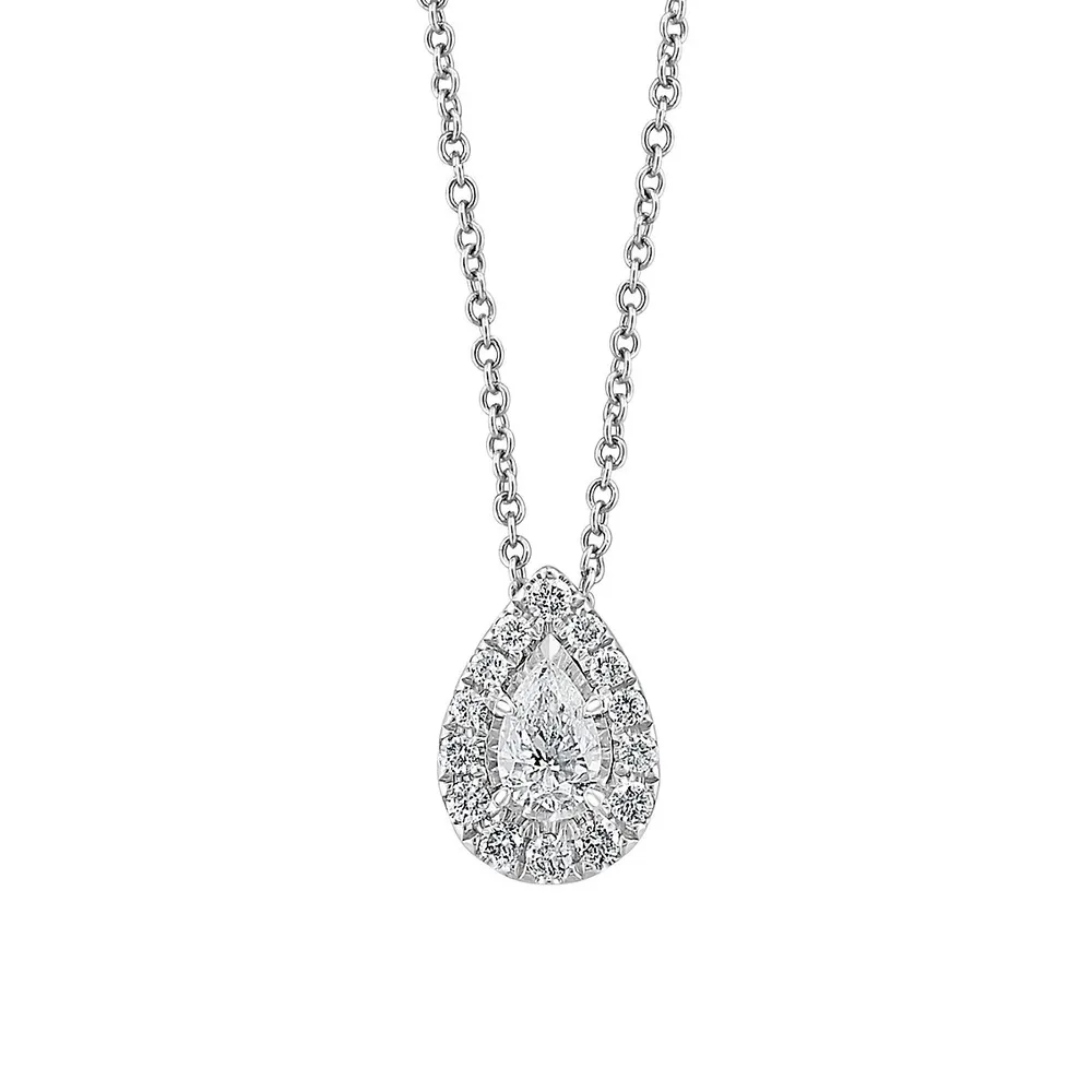 Pavé Classica 14K White Gold & 0.47 CT. T.W. Diamond Teardrop Pendant Necklace