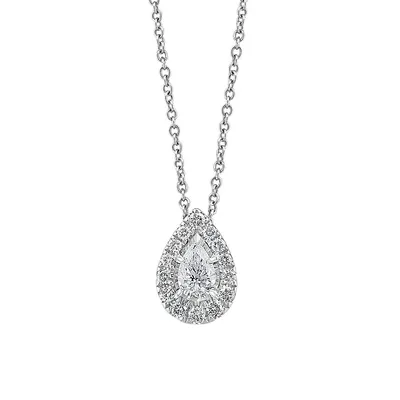 Pavé Classica 14K White Gold & 0.47 CT. T.W. Diamond Teardrop Pendant Necklace