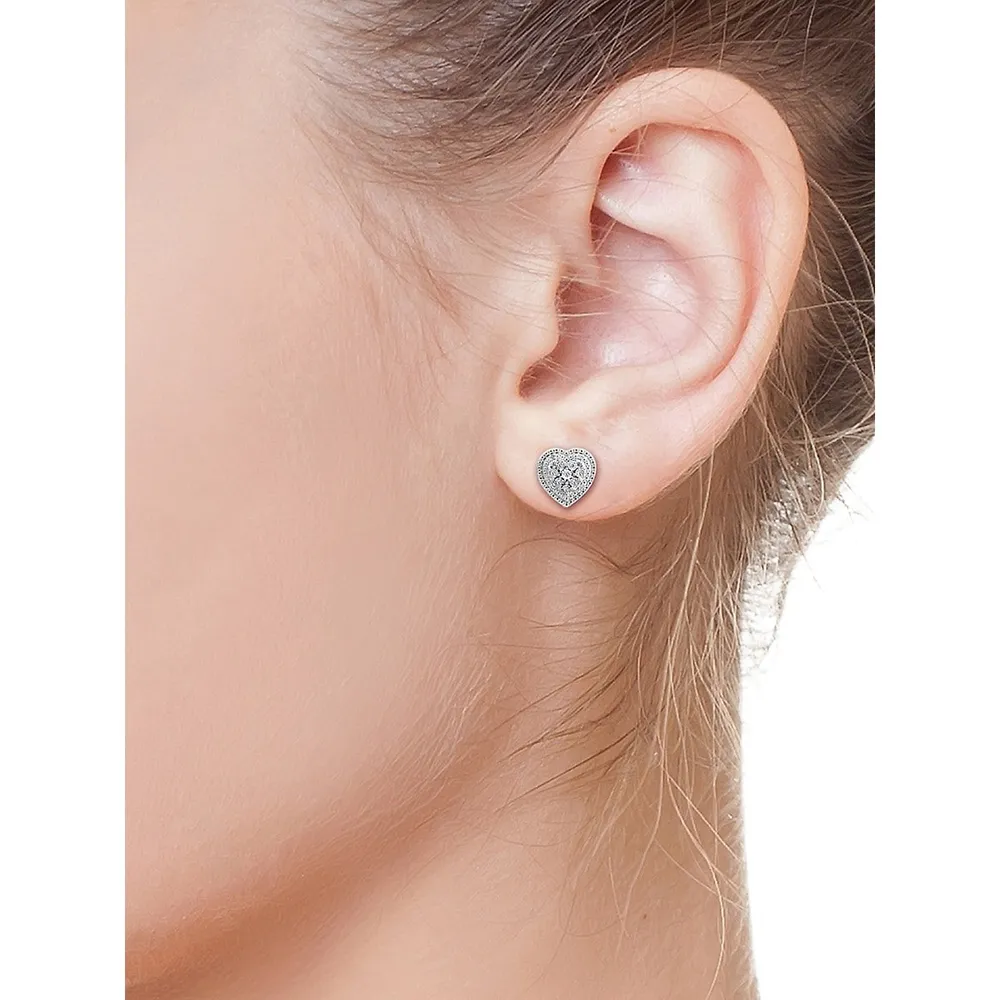 Sterling Silver & 0.09 CT. T.W. Diamond Heart Stud Earrings