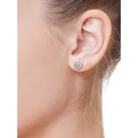 Sterling Silver & CT. T.W. Diamond Heart Stud Earrings