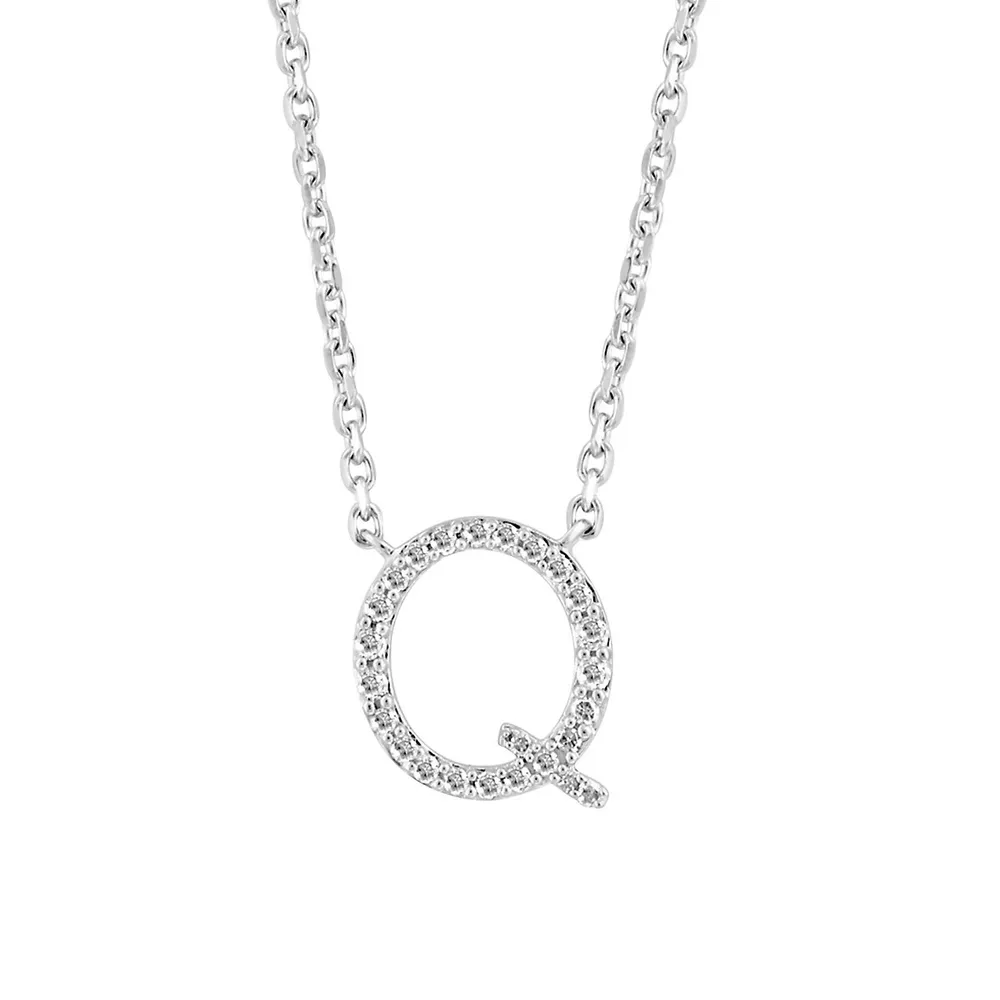 Sterling Silver & 0.14 CT. T.W. Diamond Q Pendant Necklace