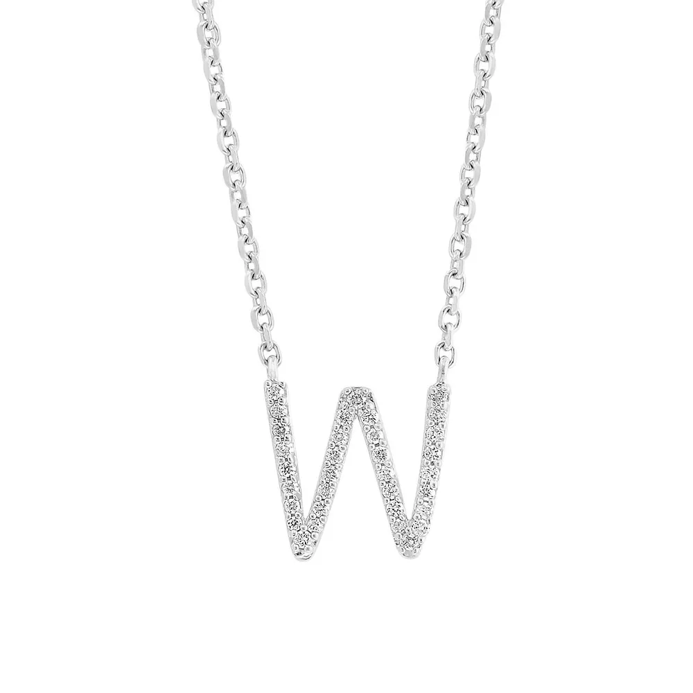 Sterling Silver & 0.15 CT. T.W. Diamond W Pendant Necklace