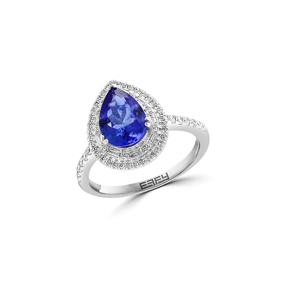 Bague en or blanc 14 carats, tanzanite et diamant de 0,46 ct. TW