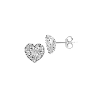 Boutons d'oreilles en forme de cœur en argent sterling avec diamant de 0,22 ct PT