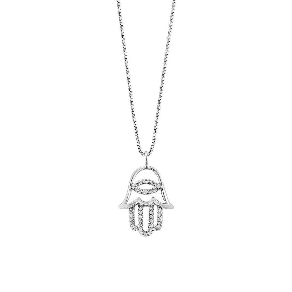 Sterling Silver & 0.12 CT.T.W. Diamond Hamsa Pendant Necklace