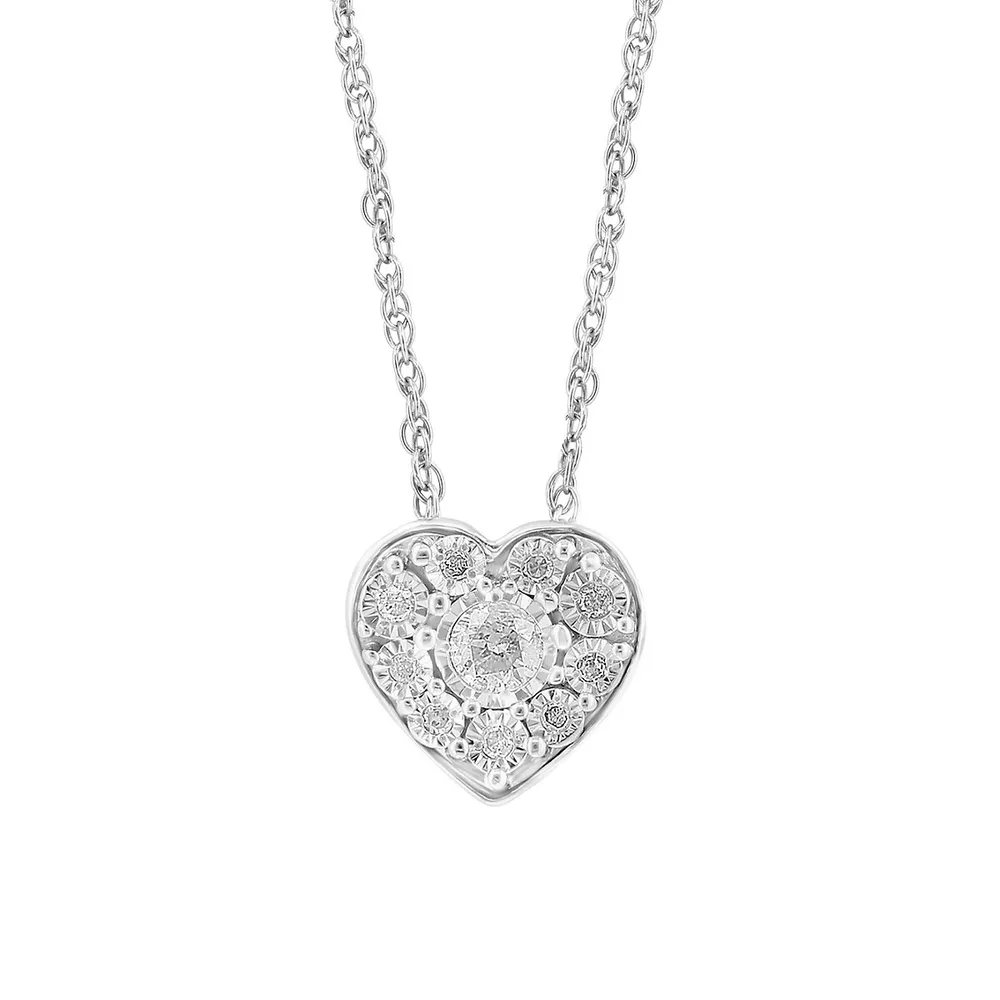 Sterling Silver & CT. T.W. Diamond Heart Pendant Necklace