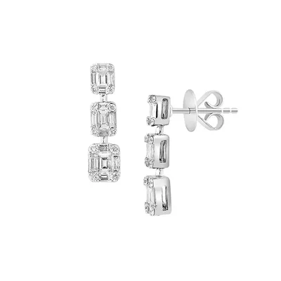 14K White Gold and 1.25 CT. T.W. Diamond Linear Earrings