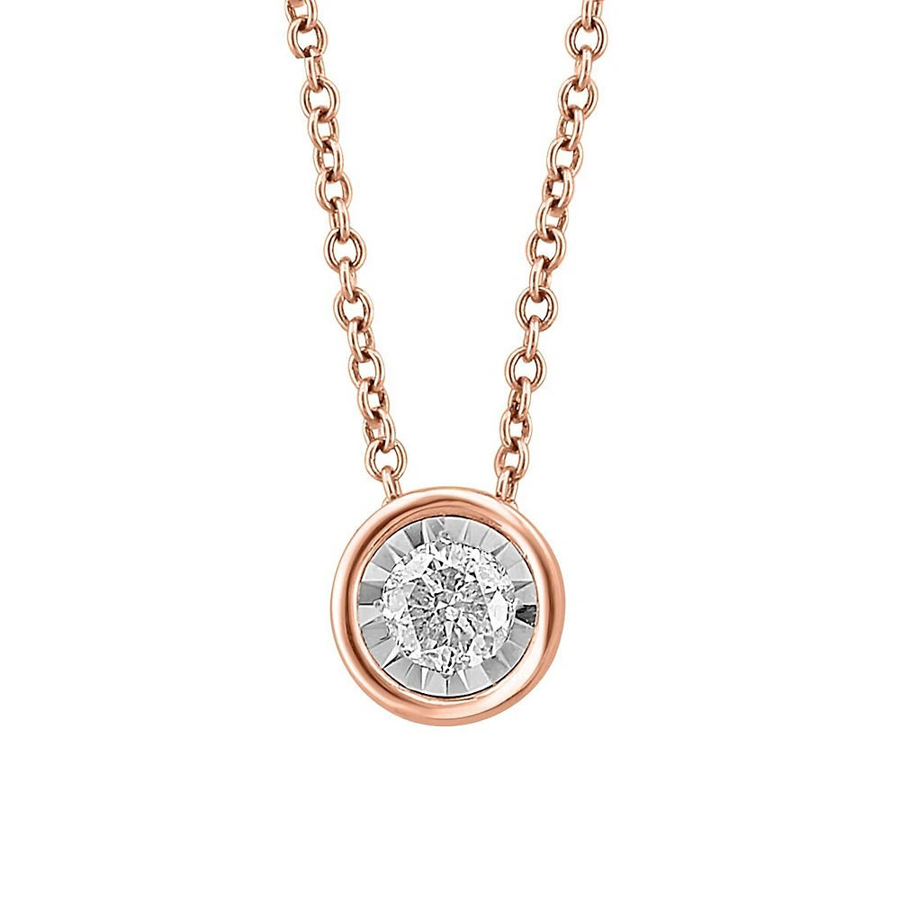 14K Rose Gold, 14K White Gold & 0.23 CT. T.W. Bezel-Set Diamond Pendant Necklace