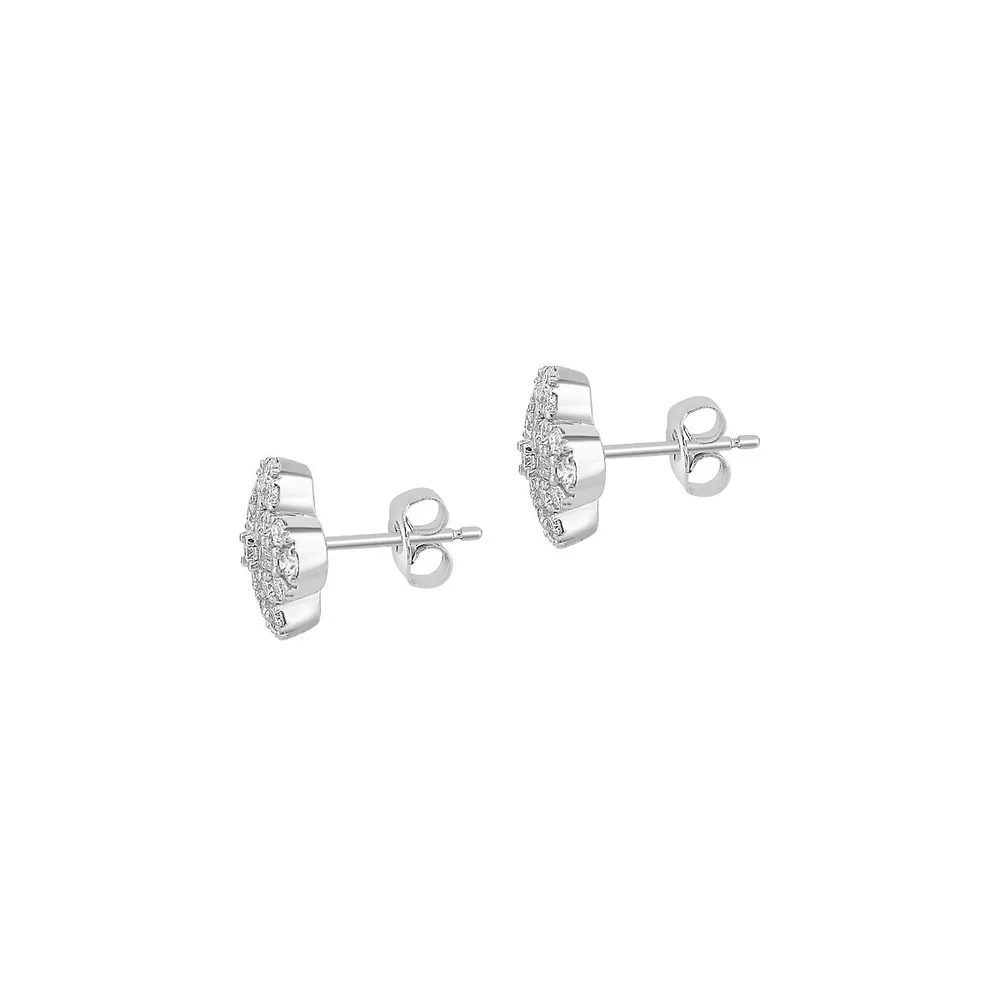14K White Gold & 0.75 CT. T.W. Diamond Pavé Cross Stud Earrings