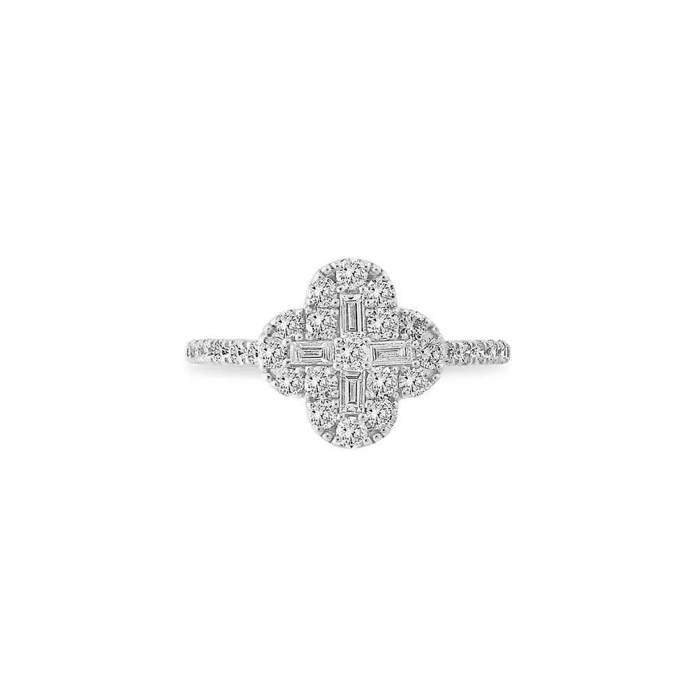 Bague en or blanc 14 ct avec fleur en diamants 0,76 ct PT