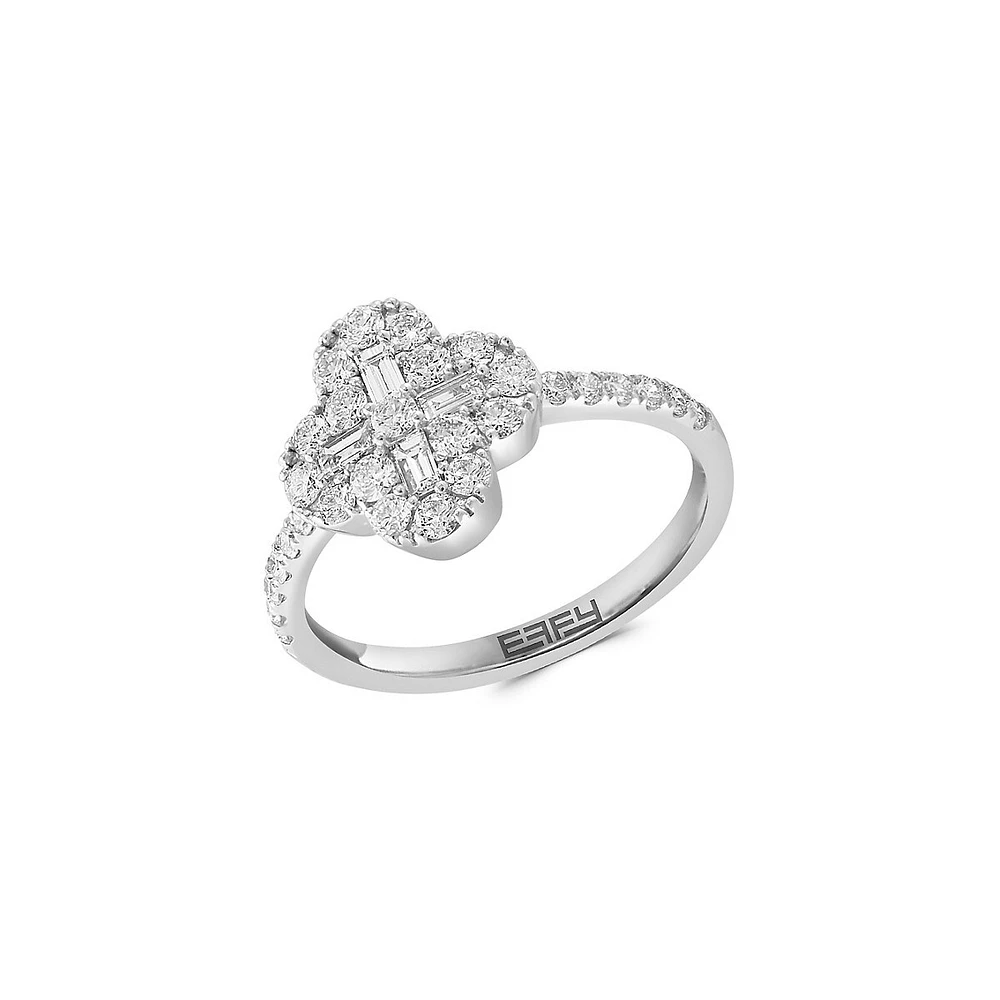 Bague en or blanc 14 ct avec fleur en diamants 0,76 ct PT