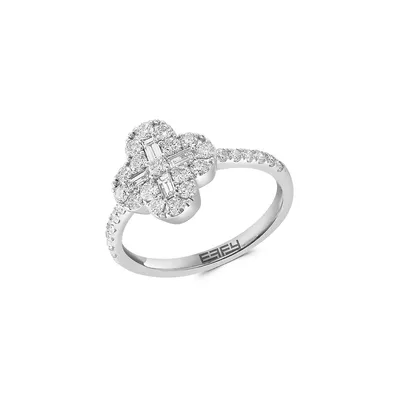 Bague en or blanc 14 ct avec fleur en diamants 0,76 ct PT