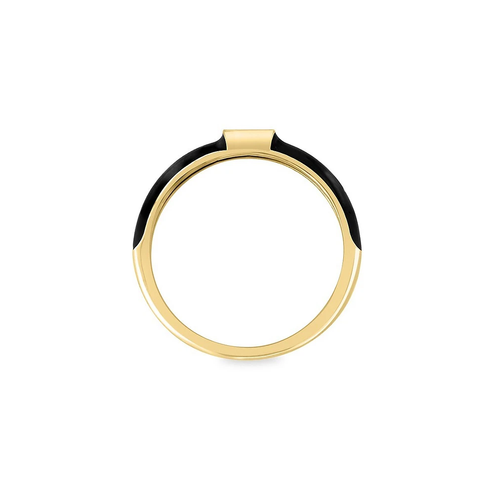 14K Yellow Gold, 0.07 CT. T.W. Diamond & Black Emel Bezel Ring