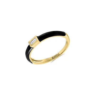 14K Yellow Gold, 0.07 CT. T.W. Diamond & Black Emel Bezel Ring