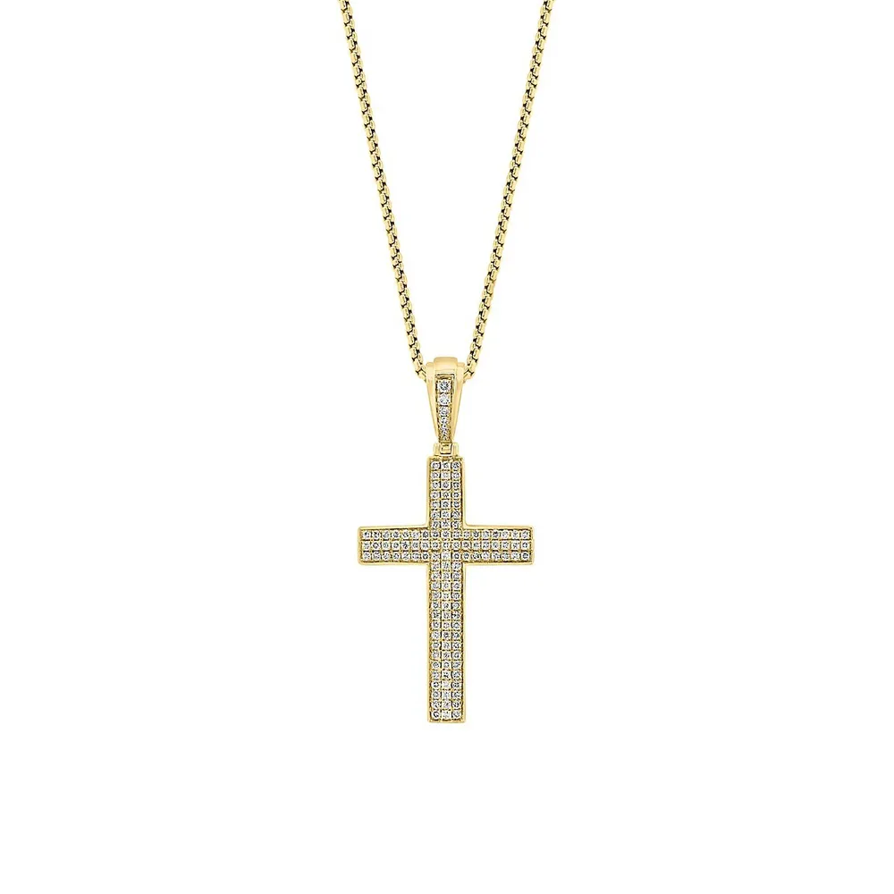 14K Yellow Gold and 1.41 CT. T.W. Pavé Diamond Cross Pendant Necklace