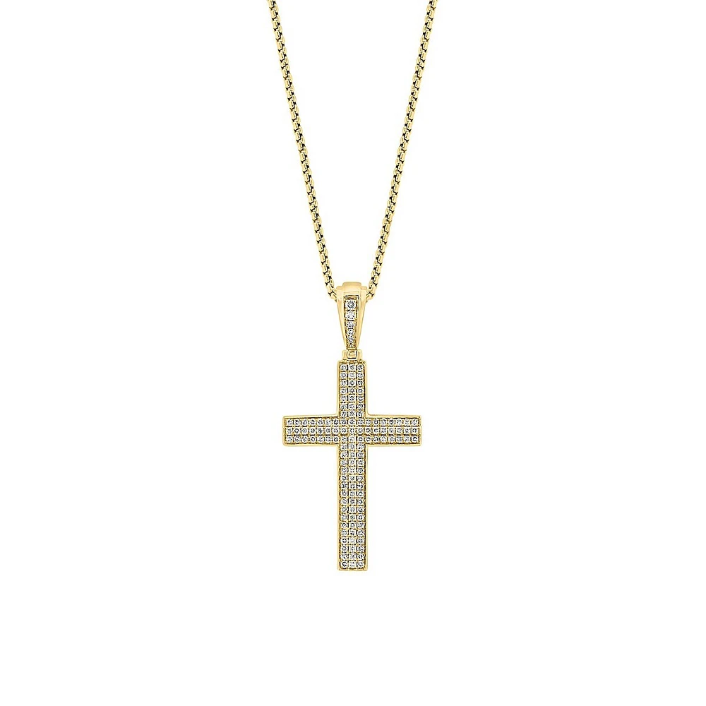 14K Yellow Gold and 1.41 CT. T.W. Pavé Diamond Cross Pendant Necklace