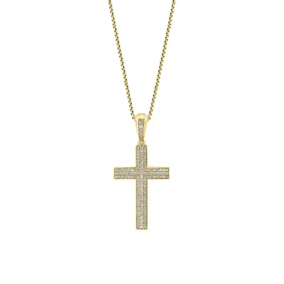 14K Yellow Gold and 1.41 CT. T.W. Pavé Diamond Cross Pendant Necklace
