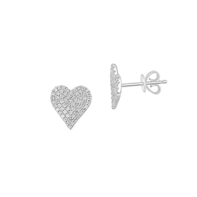 Boutons d'oreilles en forme de cœur en or blanc 14 ct avec diamants 0,39 ct PT