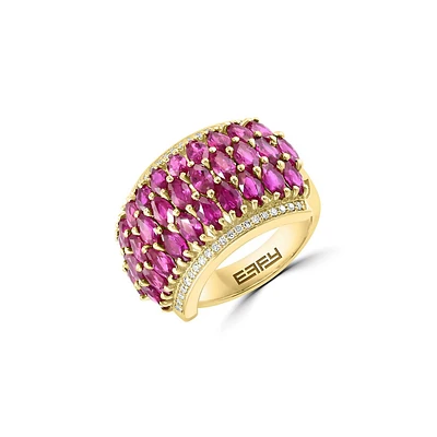 14K Gold. Natural Ruby & CT. T.W. Diamond Ring