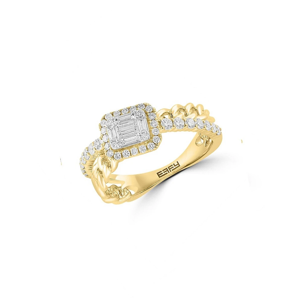 Bague en or jaune 14 ct avec diamants de 0,64 ct (PT)