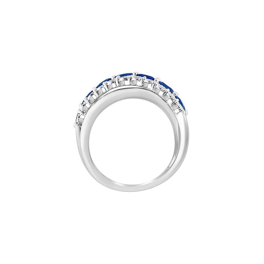 Sterling Silver, Natural Sapphire & 0.16 CT. T.W. Diamond Ring