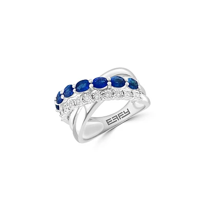 Sterling Silver, Natural Sapphire & 0.16 CT. T.W. Diamond Ring