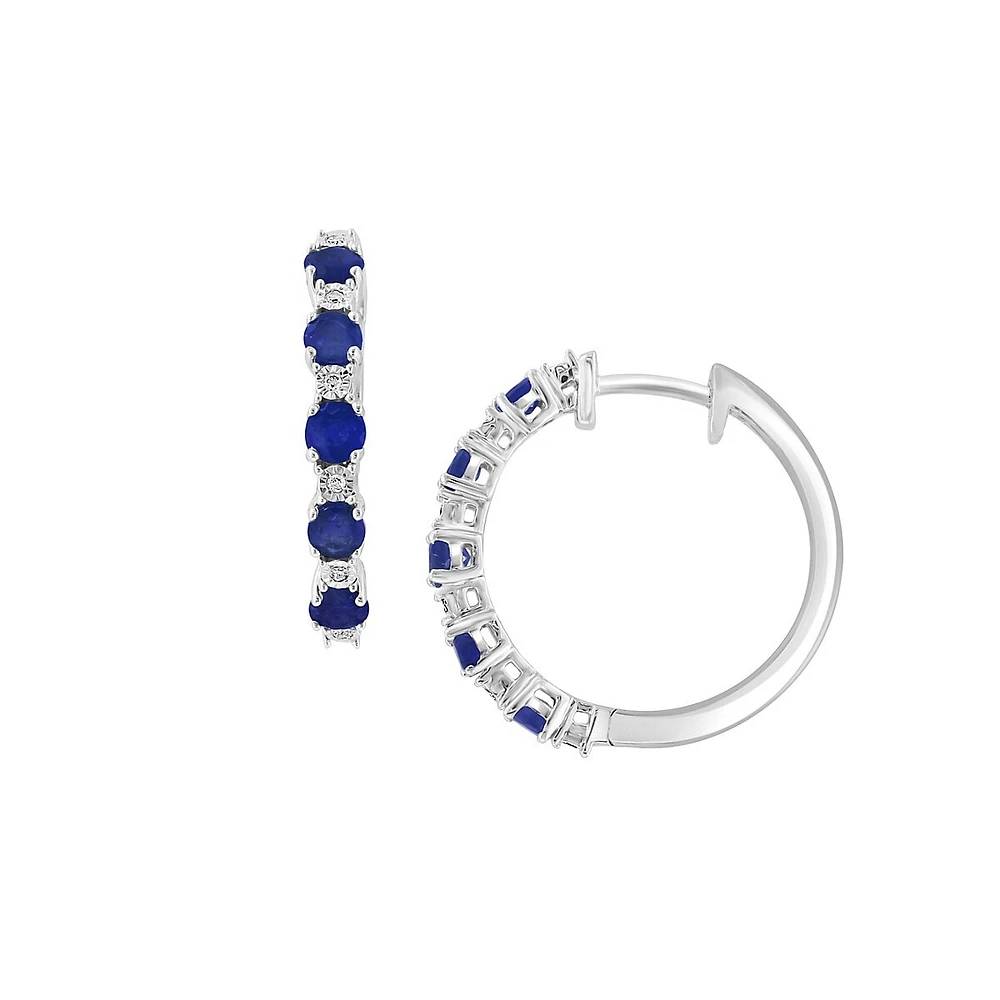 Anneaux en argent sterling 925 avec saphir bleu et diamants 0,03 ct PT