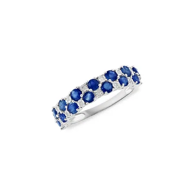 Sterling Silver, 1.14 CT. T.W. Diamond & Sapphire Ring